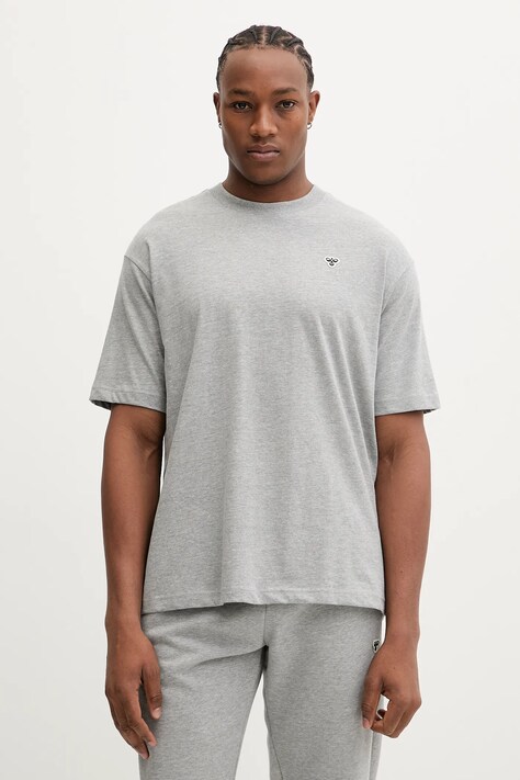 Hummel t-shirt bawełniany męski kolor szary gładki 230780