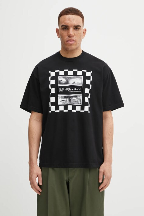 Хлопковая футболка NEIGHBORHOOD NH . TEE SS-7 цвет чёрный с принтом 252PCNH.ST07