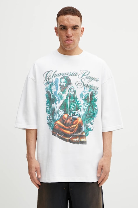 Willy Chavarria t-shirt bawełniany Prayer Services Northsider męski kolor biały wzorzysty WCJSY0133-000