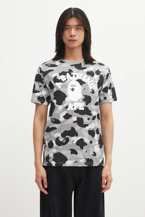 A Bathing Ape t-shirt bawełniany Camo College męski kolor szary wzorzysty 001CSL301010M