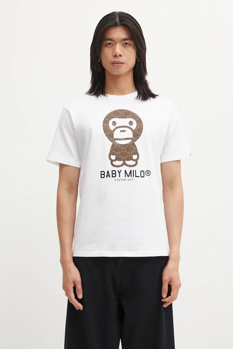 A Bathing Ape t-shirt bawełniany College Monogram Baby Milo męski kolor biały wzorzysty 002TEL301008M