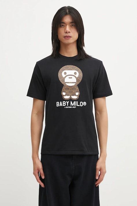 A Bathing Ape t-shirt bawełniany College Monogram Baby Milo męski kolor czarny wzorzysty 002TEL301008M