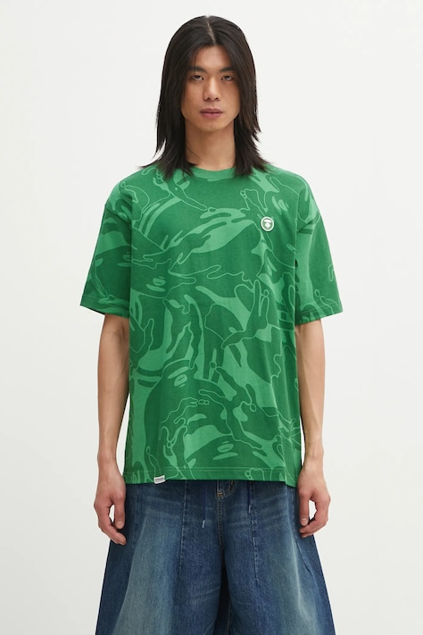 AAPE t-shirt bawełniany Now męski kolor zielony wzorzysty AAPTEM1602XXO