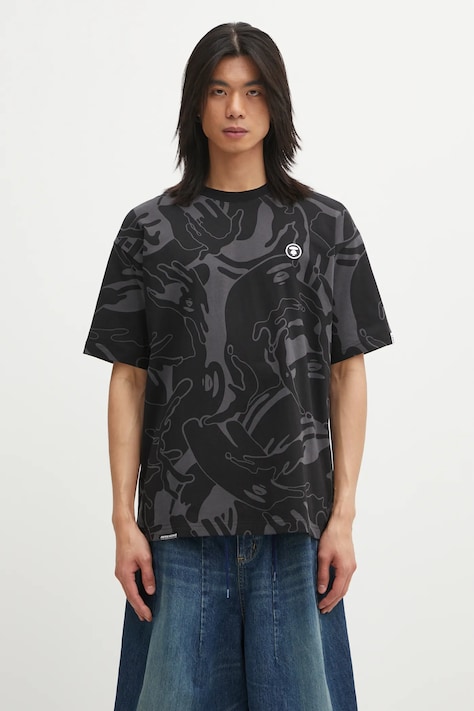 AAPE t-shirt bawełniany Now męski kolor czarny wzorzysty AAPTEM1602XXO