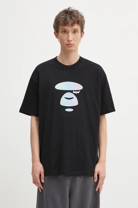 AAPE t-shirt bawełniany Basic męski kolor czarny wzorzysty AAPTEM1642XXO