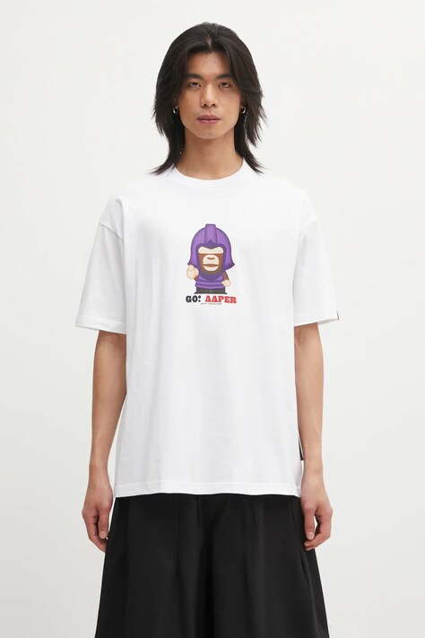 AAPE t-shirt bawełniany Theme Aaper męski kolor biały z nadrukiem AAPTEM1719XXP