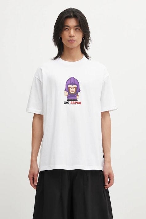 AAPE t-shirt bawełniany Theme Aaper męski kolor biały z nadrukiem AAPTEM1719XXP