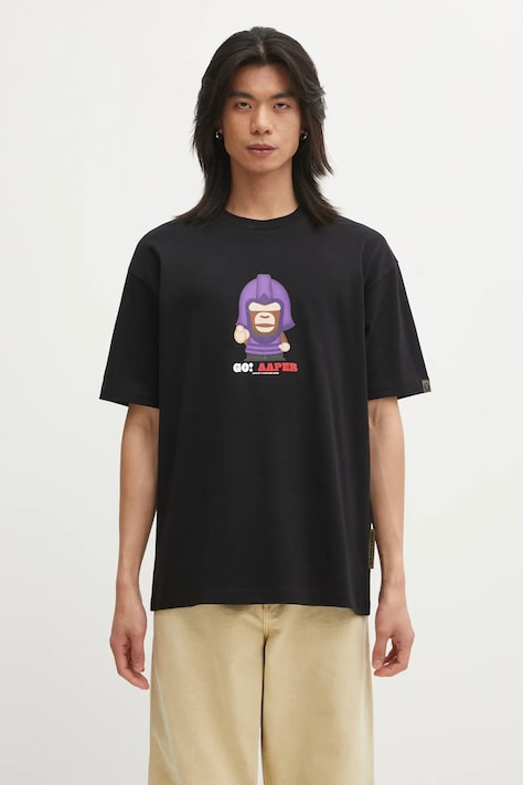 AAPE t-shirt bawełniany Theme Aaper męski kolor czarny z nadrukiem AAPTEM1719XXP
