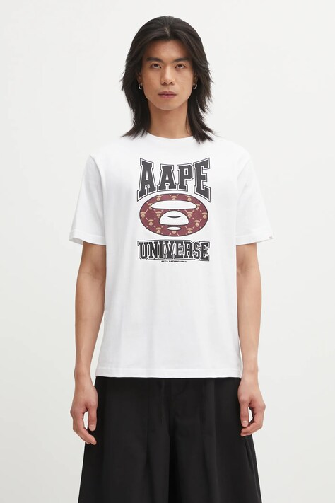 AAPE t-shirt bawełniany Basic męski kolor biały z nadrukiem AAPTEM1731XXP