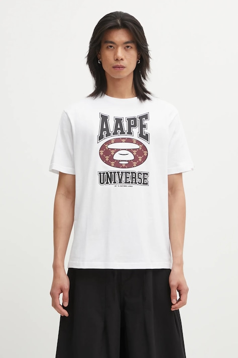 AAPE t-shirt bawełniany Basic męski kolor biały z nadrukiem AAPTEM1731XXP