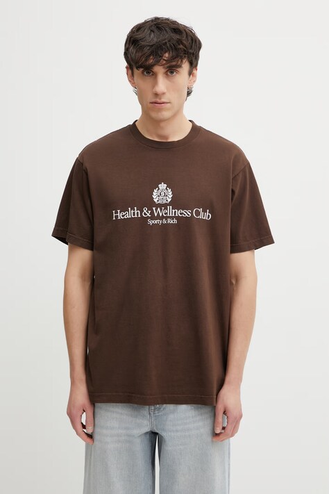 Sporty & Rich H&W Crest t-shirt bawełniany męski brązowy TO04365241BR03