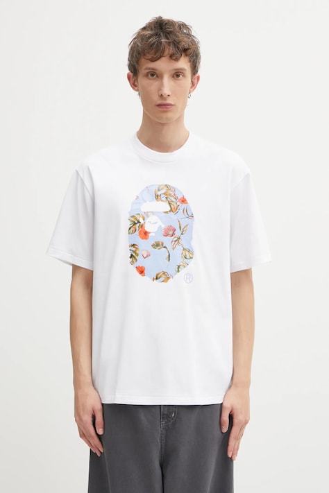 A Bathing Ape t-shirt bawełniany Vacation Pattern APE Head męski kolor biały z nadrukiem 1L30110335