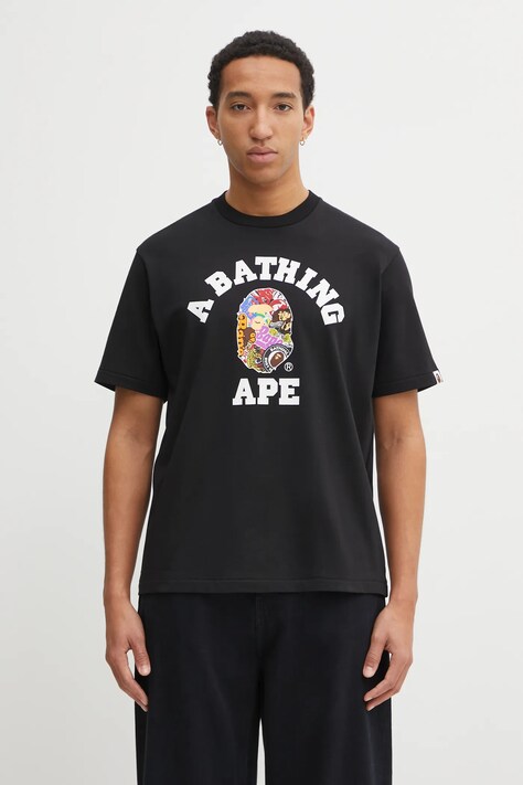 A Bathing Ape t-shirt bawełniany Multi Logo College męski kolor czarny z nadrukiem 1L30110358