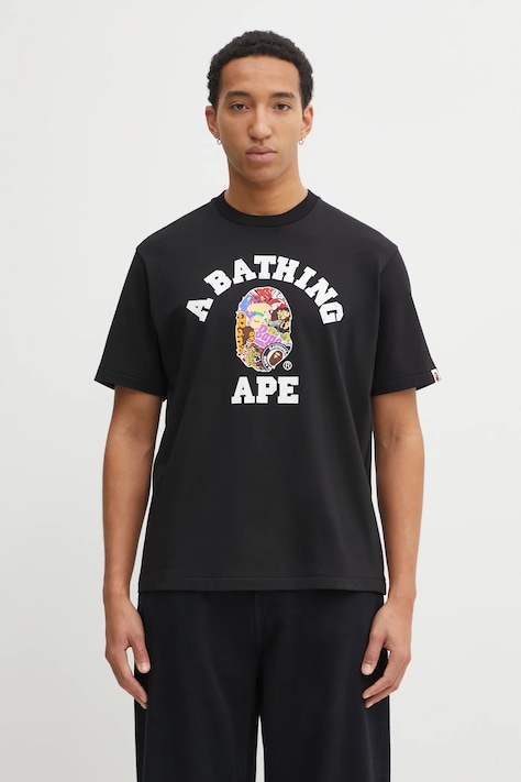A Bathing Ape t-shirt bawełniany Multi Logo College męski kolor czarny z nadrukiem 1L30110358