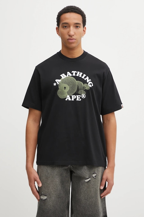 A Bathing Ape t-shirt bawełniany Milo College Relaxed męski kolor czarny z nadrukiem 2L30110302