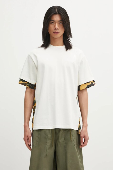 A Bathing Ape t-shirt bawełniany 1st Camo Heavy Washed Blocking męski kolor beżowy wzorzysty 1L30109337