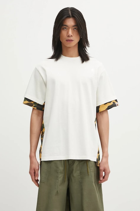 A Bathing Ape t-shirt in cotone 1st Camo Heavy Washed Blocking uomo colore beige 1L30109337