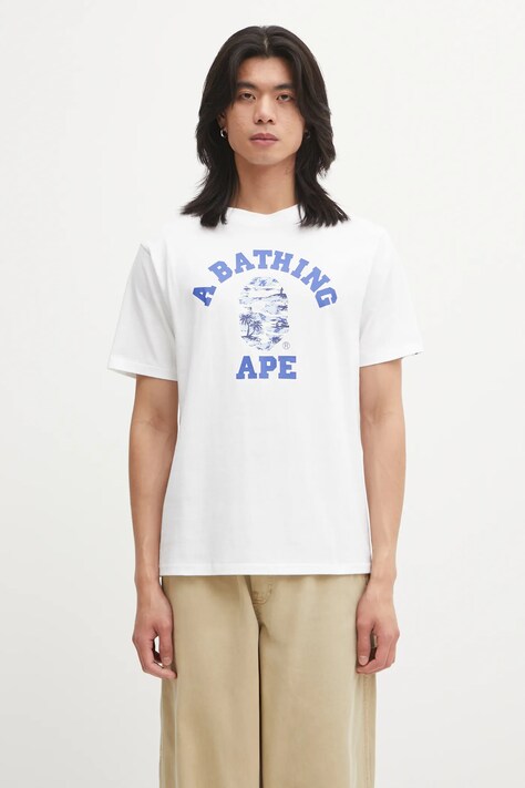 A Bathing Ape t-shirt bawełniany Palm Tree Camo College męski kolor biały z nadrukiem 1L30110025