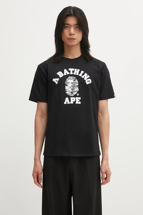 A Bathing Ape t-shirt bawełniany Palm Tree Camo College męski kolor czarny z nadrukiem 1L30110025