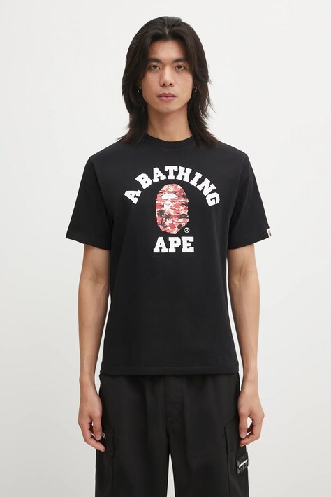 A Bathing Ape t-shirt bawełniany Palm Tree Camo College męski kolor czarny z nadrukiem 1L30110025