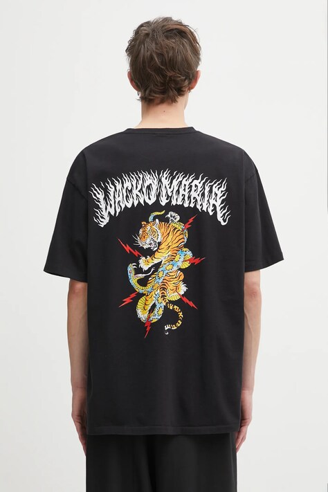 Wacko Maria t-shirt bawełniany męski kolor czarny z nadrukiem 25FW-WMT-WT04