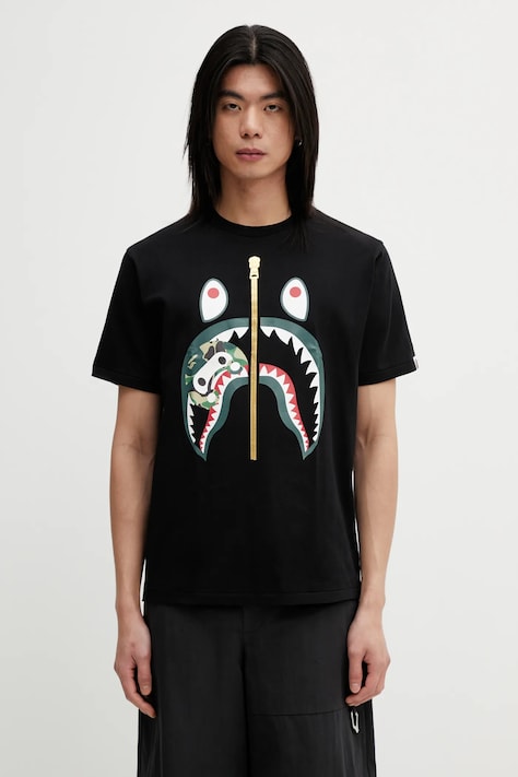 A Bathing Ape t-shirt bawełniany ABC Camo Milo Shark męski kolor czarny z nadrukiem 002TEL301003M