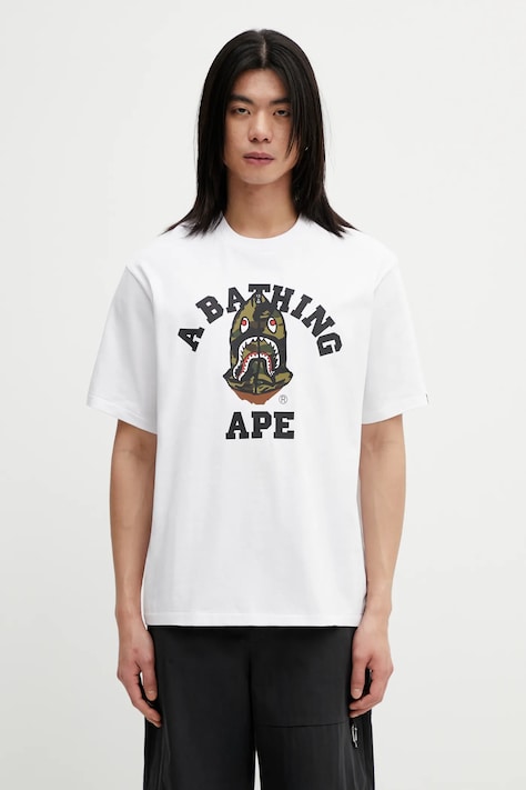 A Bathing Ape t-shirt bawełniany 1st Camo Shark Seijin męski kolor biały z nadrukiem 001TEL801316M