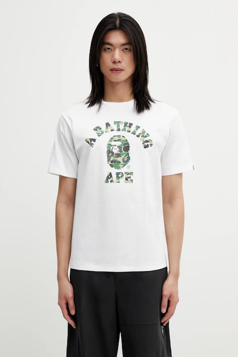 A Bathing Ape t-shirt bawełniany ABC Camo College męski kolor biały z nadrukiem 001TEL801005M