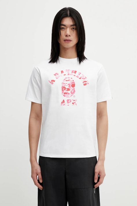 A Bathing Ape t-shirt bawełniany ABC Camo College męski kolor biały z nadrukiem 001TEL801005M