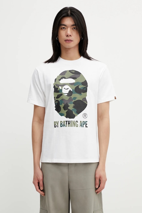 A Bathing Ape t-shirt bawełniany 1st Camo męski kolor biały z nadrukiem 001TEL801013M