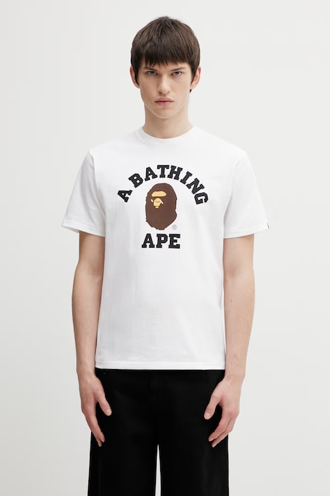 A Bathing Ape t-shirt bawełniany College męski kolor biały z nadrukiem 001TEL801001M