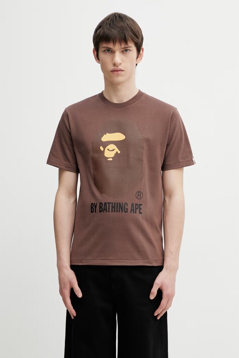 A Bathing Ape t-shirt bawełniany By Bathing Ape męski kolor brązowy z nadrukiem 001TEL801002M