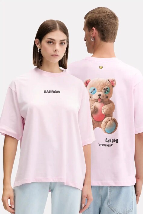 Bavlnené tričko Barrow ružová farba, vzorované, F5BWUATH049