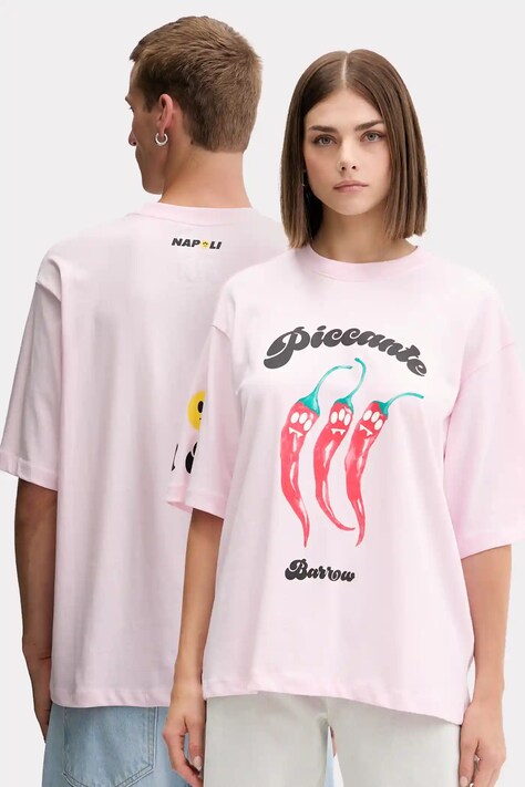 Bavlnené tričko Barrow ružová farba, vzorované, F5BWUATH079