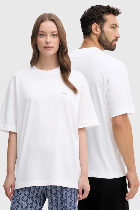 Lacoste pamut póló fehér, sima, TH7744