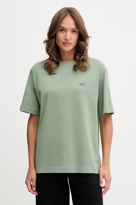 Lacoste t-shirt bawełniany kolor zielony gładki TH7744