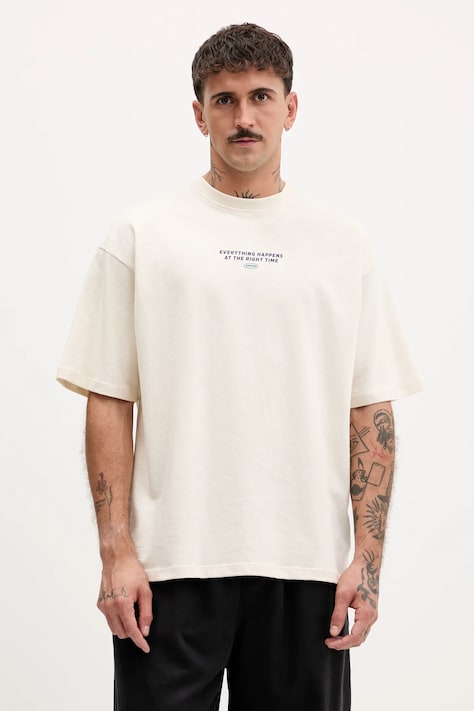 Хлопковая футболка Kaotiko цвет бежевый с принтом AR050-01S-G002