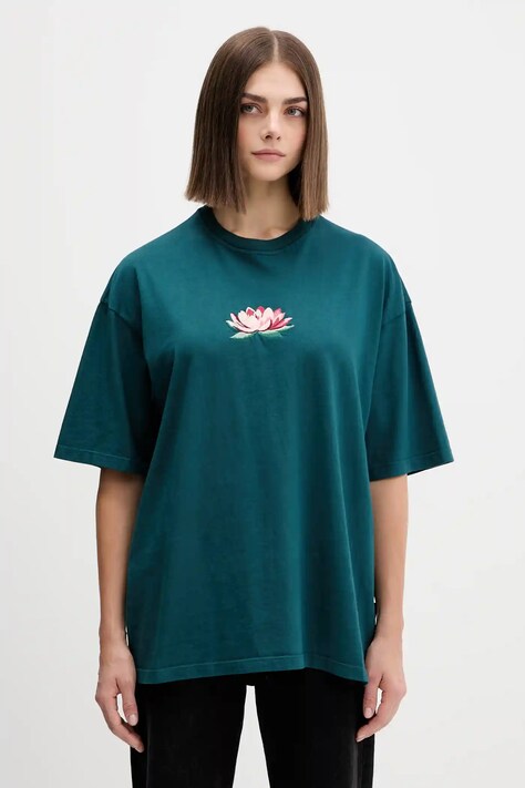 Kaotiko t-shirt bawełniany kolor zielony z aplikacją AR076-01-G002