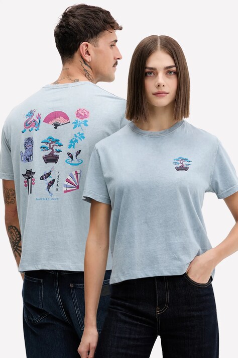 Kaotiko t-shirt bawełniany kolor niebieski z nadrukiem AR011-01-M002