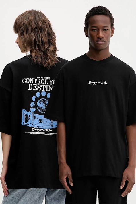 Kaotiko tricou din bumbac culoarea negru, cu imprimeu, AR092-01-G002