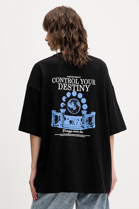 Kaotiko t-shirt bawełniany kolor czarny z nadrukiem AR092-01-G002