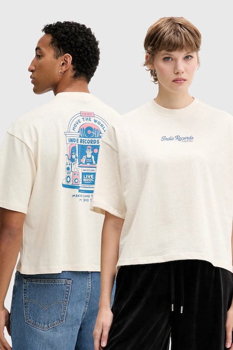 Kaotiko t-shirt bawełniany kolor beżowy z nadrukiem AR028-01S-M002