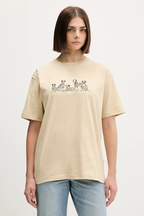 Pamučna majica Kaotiko boja: bež, s aplikacijom, AR054-01-G002