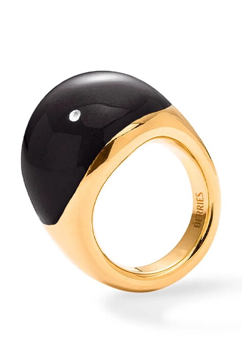 BERRIES prsten za žene pozlaćeni srebrni s emajlom Viva Black XL Ring PVBL13