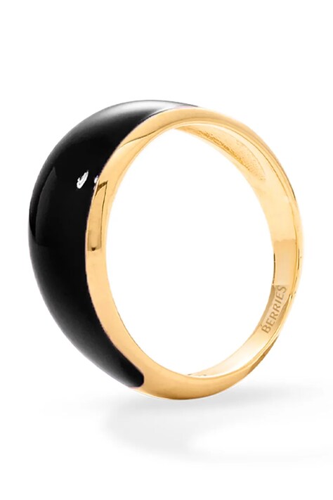 BERRIES prstan ženski pozlačen srebrni emajl Viva Black Mini Ring PVBM13