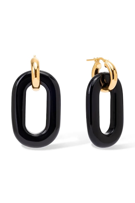 BERRIES naušnice za žene pozlaćene srebrne obsidian Duo Black MAXI Earrings KDBM1