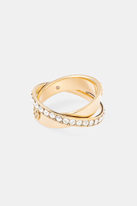 Tory Burch pierścionek damski pozłacany kryształowy Icon 184430