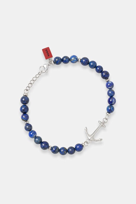 HUGO bransoletka męska ze stali nierdzewnej z lapis lazuli E-BEADS5-BRA 50566275