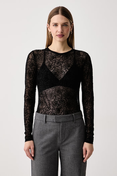 Mos Mosh Bluzka damska Rose czarna w kwiaty 184290
