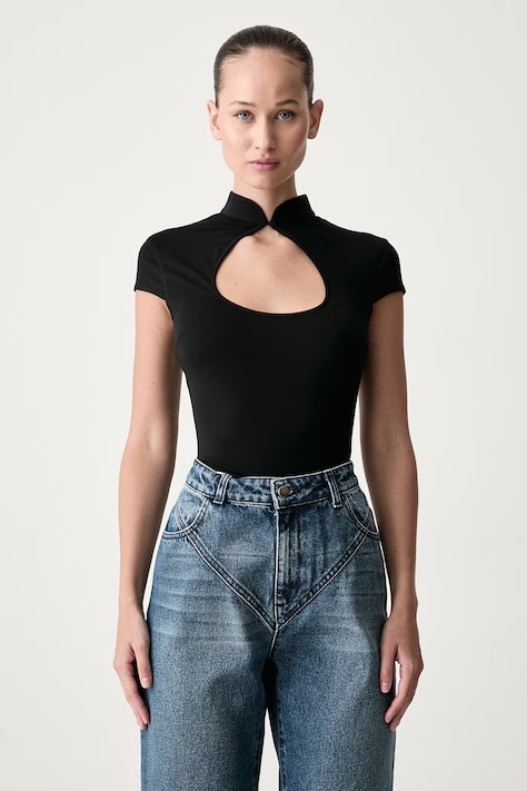 Le Privé Bluzka damska z modalem CORALIE TOP NOIR czarna gładka LP00823